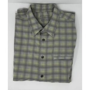 Eddie Bauer Sport Mens Button Plaid Green/Tan/Gray Hiking Short Sleeve Large